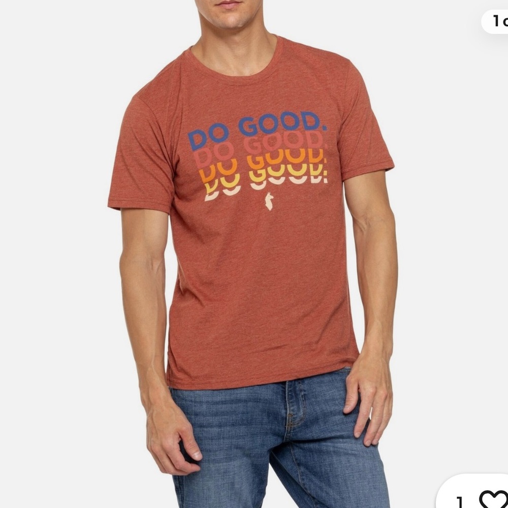 cotopaxi Rust Orange 'Do Good' Graphic Tee with Blue and Yellow Print